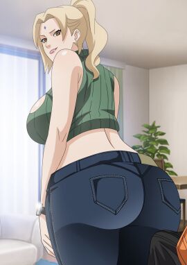 1boy 1girls adapted_costume alternate_costume alternate_hairstyle ass back_view bare_shoulders big_ass big_breasts boner breasts brown_eyes center_opening cleavage clothed clothed_female crop_top curvaceous curvy curvy_female curvy_figure erect_penis erection faceless_male facial_mark fat_ass female female_focus female_only forehead_mark from_behind fully_clothed gilf huge_ass huge_breasts jeans large_breasts lipstick low_twintails makeup male mature mature_female milf naruto naruto_(series) naruto_shippuden ninrubio pants penis pinup plump ponytail pose posing presenting presenting_ass presenting_hindquarters rear_view round_ass shiny shiny_hair shiny_skin sideboob sleeveless solo solo_female solo_focus sweater tied_hair tsunade turtleneck turtleneck_sweater uzumaki_naruto voluptuous wide_hips