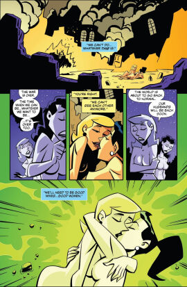 2girls ass bad_bug_media betty black_hair blonde_hair breasts comic comic_page dialogue female fire flashback joel_souza kissing long_hair naked naked_female nipples nude nude_female official_art outdoor_nudity outdoors ponytail power power_sex powers pussy superhero superheroine superpowered_sex superpowers the_misadventures_of_bombshell_&_atomica veronica woods yuri