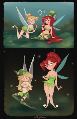 2020s 2024 2girls ass betilla_(rayman) blush bra breasts cleavage clothes clothes_swap clothing comic cosplay crossover disney disney_fairies draga_well dragon_well dress eyes fairy fairy_wings female female_focus female_only green green_clothing hair hat heart_symbol hi_res jpeg nymph_(rayman) open_eyes outfit_swap peter_pan_(disney) pointy_ears rayman_(series) rayman_origins self_upload signature stockings swap swapped_clothes sweat tinker_bell wings