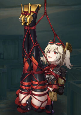 anal anal_object_insertion arms_behind_back black_jacket black_shorts black_skirt black_thighhighs black_tube_top blonde_hair bondage bound burnice_white chinese_commentary commentary_request eyewear_on_head female flame_print high_heels highres jacket legs_up long_sleeves looking_up no_shoes object_insertion open_mouth orange_eyes pleated_skirt pussy restrained shoes shorts skirt solo strapless sunglasses suspension thighhighs thighs tube_top two_side_up vaginal_object_insertion vaginal_penetration yiduan_zhu zenless_zone_zero