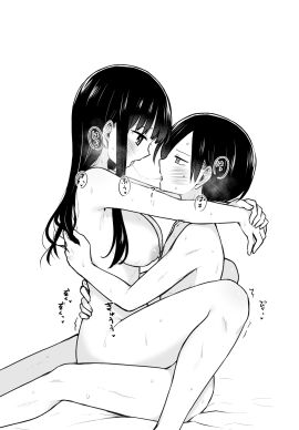 1boy after_kiss blush boku_no_kokoro_no_yabai_yatsu breasts completely_nude cowgirl_position female greyscale highres hug ichikawa_kyoutarou implied_sex large_breasts long_hair looking_at_another male monochrome nipples nude open_mouth profile saliva saliva_trail short_hair sitting sound_effects speech_bubble straight yamada_anna zeroasann