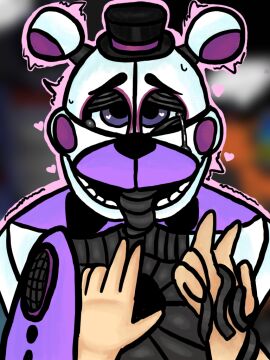 ahe_gao endoskeleton funtime_freddy_(fnafsl) hand_on_chest open_mouth sweat sweatdrop tears tongue_out tremble_lines trembling wire_play wire_pulling wireplay wires
