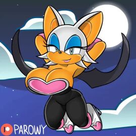 1girls 2d 2d_animation accurate_art_style animated anthro arms_behind_head bat big_breasts black_bodysuit black_nose boots bouncing_breasts breasts casual closed_mouth clothes clothing color covered_breasts cyan_eyes deep_cleavage eyelashes eyes eyeshadow female female_only flying footwear fur furry gloves hair handwear huge_breasts large_breasts lipstick makeup mobian mobian_(species) mobian_bat open_eyes outdoors overflowing_breasts parowy posing rouge_the_bat sega shoes short_hair sideboob solo sonic_(series) sonic_adventure_2 sonic_the_hedgehog_(series) tan_skin white_fur white_hair wings