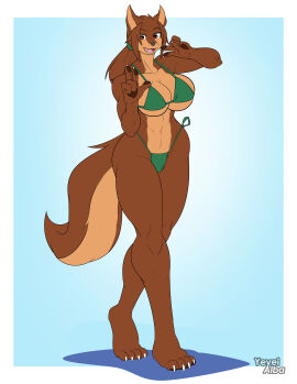 anthro big_girl bikini female furry green_bikini muscles muscular muscular_anthro muscular_female original original_art original_artwork original_character serene_(yeyeialba) wolf wolf_girl yeyeialba