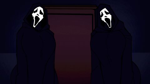 2girls animated big_breasts breasts cdlum female ghostface ghostface_(cosplay) gif halloween maple_(cdlum) multiple_females multiple_girls pear_(cdlum) scream_(franchise) thick_thighs