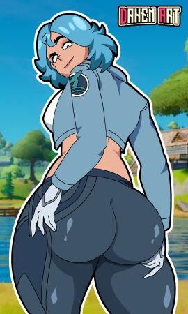 1girls 2025 2d ass ass_grab big_ass big_butt big_thighs blue_hair daken_art_(artist) daken_henderson_(artist) epic_games female fortnite fortnite:_battle_royale lightrider_(fortnite) looking_at_viewer pants shiny_skin short_hair smiley_face thick_thighs thighs thight_clothing