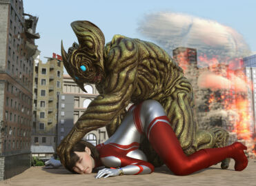 3d alien alien_girl alien_humanoid breasts building building_destruction building_sex city female female_penetrated heroine human losing losing_fight tight_clothing ultraman_(franchise) ultrawoman ultrawoman_katia
