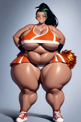 ai_generated alternate_body_type bbw belly big_belly big_breasts breasts cheerleader cheerleader_outfit cheerleader_uniform gigantic_breasts human hunkbsaa massive_breasts nemona_(pokemon) nintendo panties piercing pokemon sneakers ssbbw white_panties