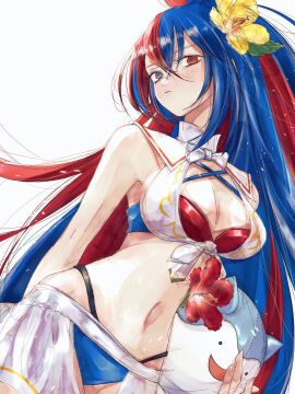 1girls alear_(female)_(seaside_dragon)_(fire_emblem) alear_(fire_emblem) alear_(fire_emblem)_(female) alternate_costume alternate_hairstyle bikini blue_bikini blue_eyes blue_hair blue_swimsuit breasts cleavage criss-cross_halter crossed_bangs female female_only fire_emblem fire_emblem_engage fire_emblem_heroes flower hair_flower hair_ornament halterneck heterochromia high_ponytail highres hk_539099410 large_breasts long_hair looking_at_viewer multicolored_bikini multicolored_clothes multicolored_hair multicolored_swimsuit nintendo official_alternate_costume official_alternate_hairstyle ponytail red_bikini red_eyes red_hair red_swimsuit solo sommie_(fire_emblem) split-color_hair swimsuit two-tone_hair white_bikini white_swimsuit