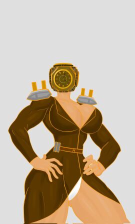 1girls clock clock_head female female_focus female_only future_clockman_(skibidi_toilet_multiverse) genderswap hands_on_hips muscular muscular_female rule_63 skibidi_toilet skibidi_toilet_multiverse slit_dress sundarts white_panties