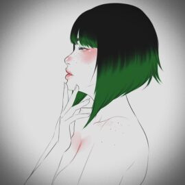 2022 big_breasts blush breasts cleavage ela_(rainbow_six) female female_only freckles freckles_on_face freckles_on_shoulders green_hair law-zilla nude nude_female pink_lips rainbow_six rainbow_six_siege short_hair sketch tom_clancy