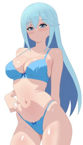 aqua_(konosuba) ass big_ass big_breasts big_butt big_thighs big_titties blue_hair blush breasts curvaceous curvaceous_female curvaceous_figure curvy curvy_figure curvy_hips female female_focus female_only frixtied kono_subarashii_sekai_ni_shukufuku_wo! long_hair nipples_covered