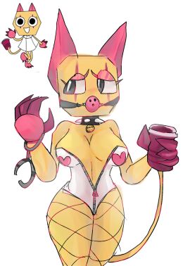 ball_gag breasts cat_ears dandy's_world feline female handcuffs llikibis scraps_(dandy's_world)