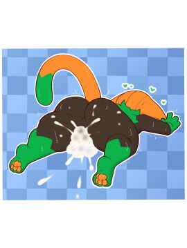 1boy 1girls bodily_fluids cum cum_in_pussy cum_inside defunctumbra female furry green_eyes heart male pumkat pumpkin_head pussy sweat sweating