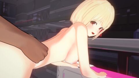 1boy 1girls blonde_hair breasts catman_(artist) chisato_nishikigi cowgirl_position dark-skinned_male dark_skin female_pubic_hair internal_cumshot large_breasts looking_at_viewer lycoris_recoil male_pov male_pubic_hair nude nude_female peace_sign pov pubic_hair red_eyes spread_legs straight tagme vagina vaginal_penetration vaginal_sex video