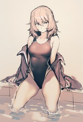 1girls andou_(girls_und_panzer) brown_hair brunette_hair female girls_und_panzer kobayashi3biker swimming swimming_pool swimsuit swimwear tagme tanned tanned_body tanned_female tanned_skin tomboy