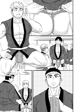 2boys 5boys abs ass bara barefoot belt biceps big_ass big_bulge black_and_white black_eyes bubble_ass bubble_butt bulge bulge_through_clothing crouching draw_two feet flaccid fundoshi gay genital_outline greyscale hachimaki happi_(clothing) headband hi_res japanese_clothes light_hair male male_only masculine_male mature_male monochrome muscles muscular muscular_arms muscular_ass muscular_legs muscular_male muscular_thighs original original_character pecs penis plump_ass quadriceps rokushaku_fundoshi rolled_up_sleeves round_ass sanpaku sequential short_hair six_pack small_pupils spiky_hair squatting standing thick_ass thick_eyebrows toes tying tying_fundoshi yaoi