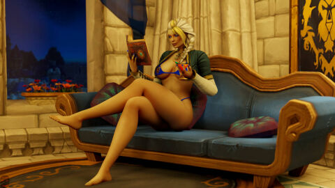 1girls 3d bikini blue_bikini breasts dmnhunter69 female jaina_proudmoore medium_breasts swimsuit world_of_warcraft
