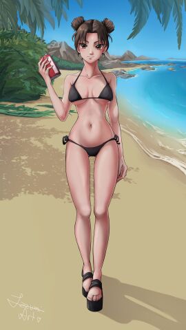 1girls alternate_version_available bare_arms bare_legs bare_shoulders bare_thighs beach big_breasts bikini bikini_bottom bikini_top black_bikini black_bikini_bottom black_bikini_top black_heels black_high_heels black_swimsuit blush breasts brown_eyes brown_hair cleavage female female_focus female_only footwear hair_buns heels hi_res high_heels high_resolution highres inner_sideboob izzumiart large_breasts light-skinned_female light_skin long_legs naruto naruto_(classic) naruto_(series) naruto_shippuden ocean pale-skinned_female pale_skin perky_breasts pinup pose posing sandals short_hair shounen_jump solo solo_female solo_focus standing swimsuit tenten tied_hair tomboy underboob