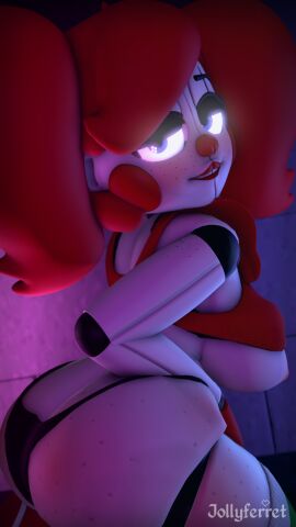 1girls 3d 3d_(artwork) 4k ass ass_focus baby_(fnafsl) blue_eyes breasts breasts_out circus_baby circus_baby_(fnaf) clown clown_girl clown_makeup female female_focus female_only five_nights_at_freddy's five_nights_at_freddy's:_sister_location glowing glowing_eyes huge_ass huge_breasts jollyferret looking_at_viewer nude nude_female photoshop red_hair robot robot_girl robot_humanoid sfm sister_location smile smirk smirking solo solo_female source_filmmaker summer_of_87_baby thong white_body white_skin