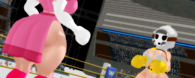 2girls 3d arena ass back backboob belt big_ass big_breasts big_butt big_thighs black_hair boxing boxing_gloves boxing_match boxing_ring bra breasts cleavage curvy doyle44 duo elbow_boxing_gloves elbow_gloves female female_focus female_only fighting_ring gloves indoors light-skinned_female light_skin mario_(series) mask nintendo part_of_a_set princess_peach serious shy_gal shy_gal_white strapless_bra thick thick_ass thick_butt thick_hips thick_thighs thighs thong vs white_boxing_gloves white_gloves wide_hips yellow_boxing_gloves yellow_gloves