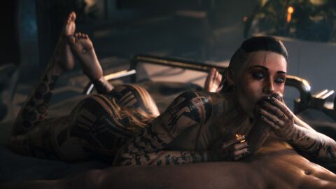 1boy 1girls 2024 3d ass cum_on_hand feet female jack_(mass_effect) licking_penis male mass_effect mass_effect_3 penis soles son_umbasa tattoo the_pose