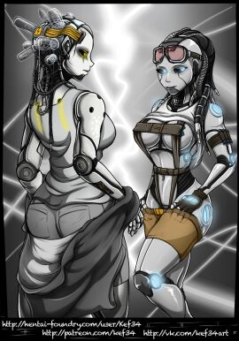 2girls big_breasts blue_eyes breasts female image_set kef34 multiple_females multiple_girls orange_eyes portal_(series) robot robot_girl robot_humanoid
