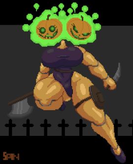 axe big_breasts big_nipples breasts female halloween huge_breasts huge_thighs knife nipples original_character pixel_(artwork) pixel_art pumpkin pumpkin_girl pumpkin_head sisters spinneborg tagme