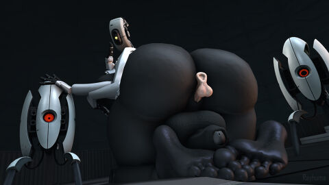 1futa 3d anal anal_sex ass ass_focus backsack balls ballsack big_ass big_balls black_body cock-tail disembodied_penis feet futanari glados glados_(humanoid) huge_ass intersex looking_back penis portal_(series) rayhuma sex tagme turret_(portal)