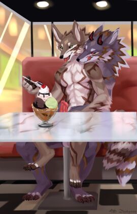 2021 anthro bael_(tas) bael_(tokyo_afterschool_summoners) balls biped black_sclera brown_body brown_fur cafe canid canid_demon canine canis claws demon dessert digital_media_(artwork) duo erection food fur genitals green_eyes grey_body grey_fur horn ice_cream inside jackal licking licking_lips licking_own_lips lifewonders male male/male male_anthro mammal multicolored_body multicolored_fur nude nude_anthro nude_male on_lap penis public public_nudity public_sex red_eyes red_penis seth_(tas) seth_(tokyo_afterschool_summoners) sex sitting sitting_on_lap sundae tan_body tan_fur toe_claws tokyo_afterschool_summoners tongue white_balls white_body white_fur yaoi zephyxus