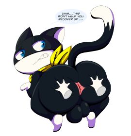absurd_res alpha_channel anonymous anthro anus ass balls bandana big_ass big_butt dialogue disembodied_hand domestic_cat felid feline felis genitals hand_on_ass hand_on_butt hi_res kerchief looking_back male male_focus male_only mammal morgana_(persona) perineum persona persona_5 simple_background solo solo_male spread_anus spread_ass spread_butt spreading tepigfan101 transparent_background