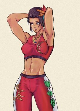 1girls armpits arms_behind_head arms_up athletic athletic_female azucena_milagros_ortiz_castillo bandai_namco black_hair cleavage dark-skinned_female dark_skin earrings feathers_in_hair female jewelry latina namco necklace peruvian_female shaolin503 smile standing stomach tekken tekken_8 thigh_clothes tomboy video_game_character video_games