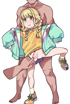 2boys absurdres anus blonde_hair braid censored clothed_female_nude_male clothing_aside commentary commission english_commentary female flat_chest fujita_kotone gakuen_idolmaster green_jacket group_sex highres idolmaster jacket leg_up long_hair long_sleeves miniskirt mmf_threesome mosaic_censoring multiple_boys nude oerba_yun_fang open_clothes open_jacket open_mouth panties panties_aside pleated_skirt poyo154297 purple_skirt pussy shirt shoes simple_background skin_fang skirt sleeves_past_wrists sneakers socks solo_focus straight threesome transparent_background twin_braids underwear white_panties white_shirt white_socks yellow_eyes yellow_shoes