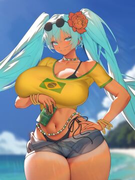 1girls 2020s 2024 2d 2d_(artwork) 2d_artwork 4_fingers 5_fingers arm_under_breasts background beach beach_background belly belly_button big_boobs big_breasts big_hips big_tits blue_eyes blue_hair blurry_background boobs bra brazil brazilian brazilian_female brazilian_flag brazilian_miku bread_and_butter breasts cleavage closed_mouth closed_smile clothed clothed_female clothes clothing color colored cropped cropped_legs curvy curvy_body curvy_female curvy_figure curvy_thighs day daytime detailed_background digital_drawing_(artwork) digital_media_(artwork) eyelashes eyes female female_focus female_human female_only fingernails fingers flower flower_in_hair hair hand_on_hip hatsune_miku hips holding holding_object hourglass_figure human human_female humanoid jean_shorts jeans latina long-haired_female long_hair looking_at_viewer mammal mammal_humanoid mouth mouth_closed nail nail_polish nails nails_painted neck neckwear no_dialogue no_text open_eyes painted_fingernails painted_nails panties pants partially_clothed partially_clothed_female pointy_chin ponytail ponytails pose posing pov_eye_contact revealing_clothes revealing_clothing revealing_dress revealing_outfit sexually_suggestive short_jeans short_pants short_shorts sky slim slim_female smile smiling_at_viewer solo solo_focus suggestive suggestive_look sunglasses sunglasses_on_head sunlight tan tan_body tan_skin tanned tanned_female tanned_skin textless thick_thighs thighs tits very_long-haired_female very_long_hair vocaloid voluptuous voluptuous_female water wide_thighs wristwear