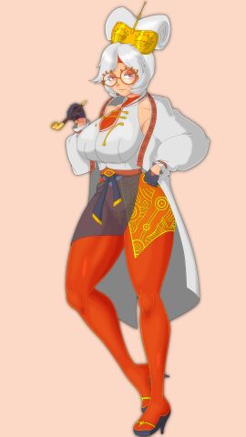 ass bodysuit breasts cigarette_holder female female_only glasses gloves heels highres huge_ass huge_breasts looking_at_viewer purah ryle_k tears_of_the_kingdom the_legend_of_zelda