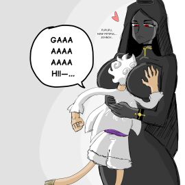 1boy 1girls big_breasts black_clothing breasts female female_focus highouter34 imu_(one_piece) larger_female male monkey_d_luffy mysterious_figurine one_piece pirate queen red_eyes shitpost size_difference smaller_male smug voluptuous voluptuous_female white_clothing white_hair