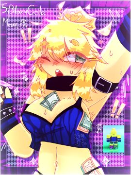 artist_signature blushing female forsaken_(roblox) fully_clothed money noob_(forsaken) official_alternate_costume party reference_image rlosed roblox roblox_game robloxian robux safe_for_work scene_(fashion) scene_noob self_upload sfw sweating tix upper_body yellow_body yellow_hair
