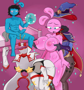 alternate_version_available big_breasts big_hips big_penis blue_fur boots breasts cape cherryblue female genshin_impact living_clothes long_boots long_gloves luiggikart magic male masturbating_while_watching max_(luiggikart) max_(superyinyangyogalaxy) max_(woo_foo_battlefield) mona_(genshin_impact) mona_(genshin_impact)_(cosplay) penis pink_fur rabbit_boy rabbit_girl space_yoko space_yoko_(cosplay) superyinyangyogalaxy teasing tengen_toppa_gurren_lagann using_powers wolf_tail woo_foo_battlefield yin_(yin_yang_yo!) yin_yang_yo! yin_yang_yo!_oc yoko_littner yoko_littner_(cosplay)