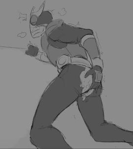 1boy anal_fingering anal_masturbation armor armored_male ass ass_focus belt bodysuit chastisedhorns fingering_anus fingering_ass grabbing_wall heavy_breathing helmet holding_wall kamen_rider kamen_rider_kuuga kamen_rider_kuuga_(series) male male_focus male_only mask masked masked_male masturbation monochrome on_knees ripped_bodysuit side_view sketch solo torn_bodysuit tremble_lines tremble_spikes trembling yusuke_godai