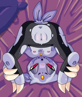 2025 2_fingers 2_toes absurd_res anthro anus areola bed black_clothing black_leggings black_legwear blush bodily_fluids body_blush chest_tuft claw_fingers claws clitoris clothing eyebrows fangs feathers feet felid female fingers flat_chested forehead_gem fur furniture gem generation_8_pokemon genitals hi_res hisuian_form hisuian_sneasel holding_toes leggings legwear looking_at_viewer lying mammal markings multicolored_body multicolored_fur nintendo nipples nude on_back on_bed pokemon pokemon_(species) ponporio presenting purple_body purple_fur purple_skin pussy red_eyes regional_form_(pokemon) sharp_teeth simple_background sini_(duraspaz) smile solo sweat tail tail_feathers teeth toes tongue tongue_out torn_clothing torn_legwear tuft two-tone_body two-tone_fur vulva vulva_blush yellow_gem