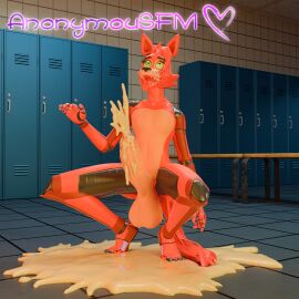 3d animatronic anonymousfm anthro balls big_balls big_penis bodily_fluids canid canine cum cum_on_ground cum_pool digital_media_(artwork) ejaculation erection excessive_cum excessive_genital_fluids femboy five_nights_at_freddy's fox foxy_(fnaf) genital_fluids genitals glowing glowing_eyes hair hi_res huge_balls huge_cock humanoid_genitalia humanoid_penis lagomorph locker_room looking_at_viewer machine makeup male male_focus male_only mammal nude open_mouth penile penis robot scott_cawthon scottgames smile solo tail thick_penis tongue