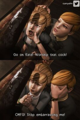 1boy 2girls 2koma 3d clothed_female_nude_male cock_worship comic currysfm dark-skinned_male dark_skin dialogue embarrassed english_text female female_focus funny humor interracial kate_marsh large_penis life_is_strange light-skinned_female light_skin male open_mouth partial_male penis penis_awe penis_shadow praying smile tagme text very_dark_skin victoria_chase