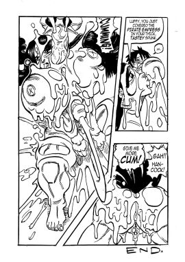 ass big_breasts big_penis black_and_white boa_hancock breasts comic comic_page cum cum_drip cum_on_body cum_on_breasts curvy_female curvy_figure dialogue fat_ass female full_lips goudadunn huge_breasts huge_cock kissing_penis large_penis male monkey_d_luffy nipples one_piece penis text veiny_penis