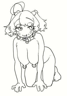 1girls akane_(mattsuu) akane_(まっつー) all_fours collar earrings female female_only grey_hair ijnacrj japanese_text mattsuu nipple_rings nude pierced_nipples tagme translation_request twintails まっつー