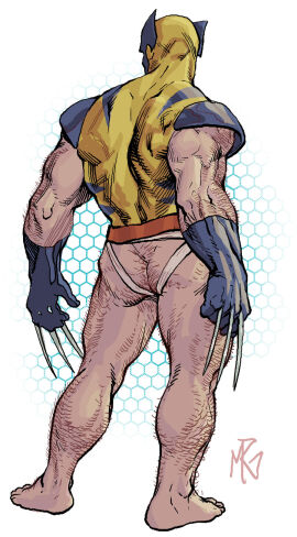 1boy 2014 artist_signature ass hairy jockstrap logan_(x-men) male male_only marvel marvel_comics no_pants no_visible_face no_visible_genitalia ransomgetty solo solo_male wolverine_(x-men) x-men