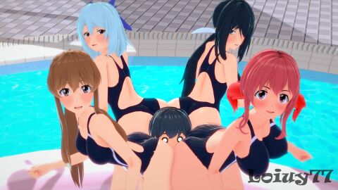 1boy 4girls anime anime_girl aoba_kazane ass_sandwich ass_smothering assworship facesit facesitting female femdom kaminashi_nozomi kazane_aoba keijo!!!!!!!! koikatsu loiuy77 male miyata_sayaka smothering smothering_ass toyoguchi_non