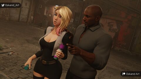 1boy 1girls 3d cleavage curvaceous curvy curvy_figure dark-skinned_male dark_skin eskandart female fully_clothed gwen_stacy gwen_stacy_(spider-verse) hips hourglass_figure legs light-skinned_female light_skin male marvel marvel_comics no_penetration slim_waist spider-gwen spider-man:_across_the_spider-verse spider-man:_into_the_spider-verse spider-man_(series) straight thick thick_legs thick_thighs thighs voluptuous waist wide_hips