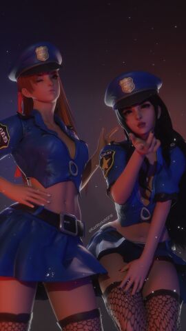 3d 3d_(artwork) 3d_background 3d_model 3d_render 8k blowjob final_fantasy final_fantasy_xiv gaia_(ffxiv) hi_res highres imminent_sex kazworksnsfw minfilia police_uniform policewoman ryne_waters square_enix