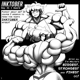 1girls aballon_(mrmelted) angel ass back_muscles big_ass big_breasts bikini breasts busty dialogue female female_only flexing flexing_bicep halo huge_breasts inktober large_breasts mrmelted muscles muscular muscular_female original png showing_off showing_off_muscles swimsuit text