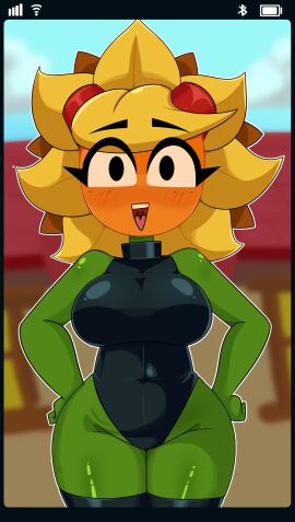 female female_only hand_on_hip leotard looking_at_viewer plantie plants_vs_zombies plants_vs_zombies:_heroes r_bismut rbismut solar_flare_(pvz) sunflower_(pvz) thighhighs